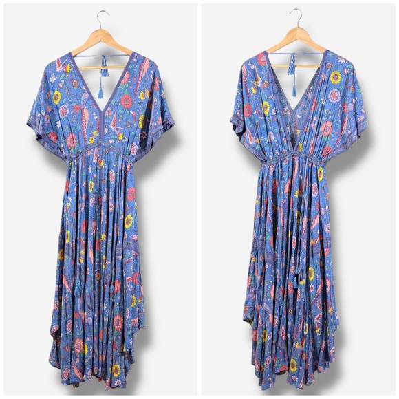 Spell Lovebird Half Moon Gown Deep Sky Blue Maxi Dress Size M Boho Festival - Picture 3 of 15